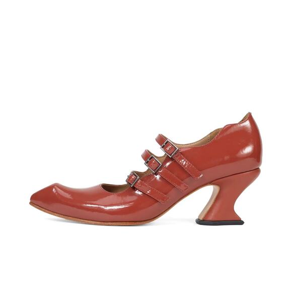 John Fluevog Shoes - *SOLD* EUC John Fluevog Classy Triple Strap Mary Jane Heels Red Brown Size 8/8.5